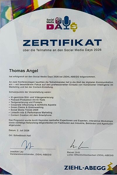 Zertifikat Social Media Days 2026